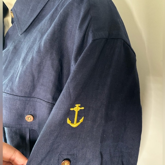 Lauren Ralph Lauren 100% Linen Navy Button-Up Shirt - Size 2X - Picture 4 of 6